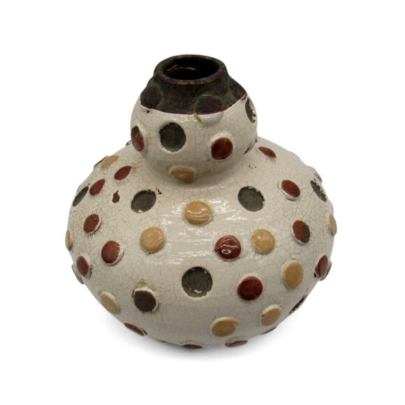 Handcrafted 3D Polka Dot Pottery VASE with Neutral Tones Vintage 8 Inches - Picture 3 of 11